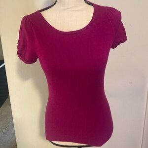 Express XS Magenta Knit Top Short Sleeve Button Detail Back Keyhole Blouse